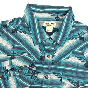 Ariat Real Western Turquoise Bird Striped Long‎ Sleeve Snap Button Shirt 1X